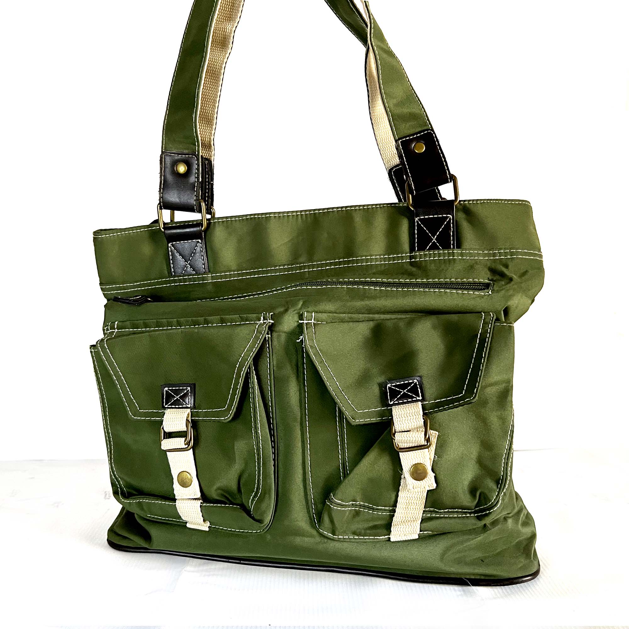 olive large canvas tote bag